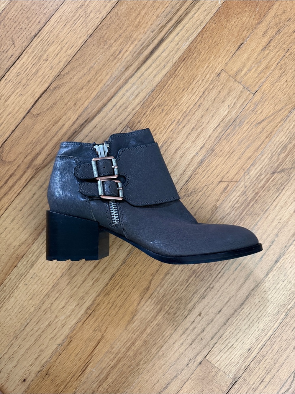 Calvin Klein Jeans Charcoal Double-Buckle Block Heel Ankle Boot